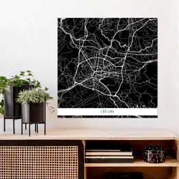 Plakat samoprzylepny Mapy miasta świata - Lublana - czarna