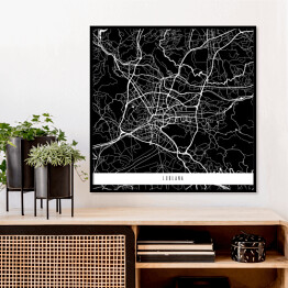 Plakat w ramie Mapy miasta świata - Lublana - czarna