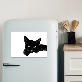 Magnes dekoracyjny Leżący czarny kociak z wyciągniętą łapką