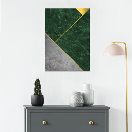 Plakat samoprzylepny Zielono szara mozaika z marmuru ze złotymi dekoracjami