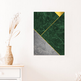 Plakat Zielono szara mozaika z marmuru ze złotymi dekoracjami