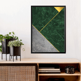 Obraz w ramie Zielono szara mozaika z marmuru ze złotymi dekoracjami