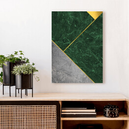 Obraz klasyczny Zielono szara mozaika z marmuru ze złotymi dekoracjami