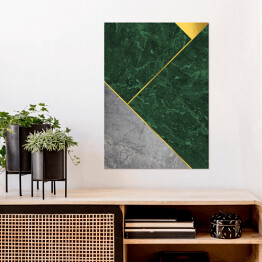 Plakat samoprzylepny Zielono szara mozaika z marmuru ze złotymi dekoracjami