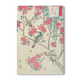 Obraz na płótnie Utugawa Hiroshige Wierzba, kwiaty wiśni, wróble i jaskółka. Reprodukcja