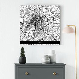 Obraz na płótnie Mapa miast świata - Praga - biała