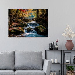 Plakat Wodospad w lesie krajobraz