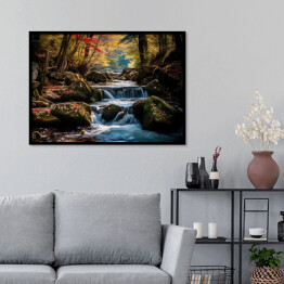 Plakat w ramie Wodospad w lesie krajobraz