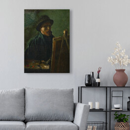 Obraz na płótnie Vincent van Gogh Autoportret Vincenta van Gogha z ciemnym filcowym kapeluszem przy sztalugach. Reprodukcja