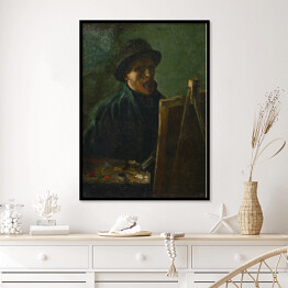 Plakat w ramie Vincent van Gogh Autoportret Vincenta van Gogha z ciemnym filcowym kapeluszem przy sztalugach. Reprodukcja