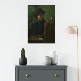 Plakat samoprzylepny Vincent van Gogh Autoportret Vincenta van Gogha z ciemnym filcowym kapeluszem przy sztalugach. Reprodukcja