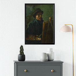 Obraz w ramie Vincent van Gogh Autoportret Vincenta van Gogha z ciemnym filcowym kapeluszem przy sztalugach. Reprodukcja