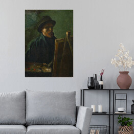 Plakat Vincent van Gogh Autoportret Vincenta van Gogha z ciemnym filcowym kapeluszem przy sztalugach. Reprodukcja