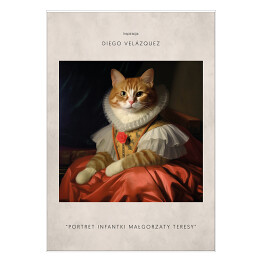 Plakat samoprzylepny Portret kota inspirowany sztuką - Diego Velazquez "Portret Infantki Małgorzaty Teresy"