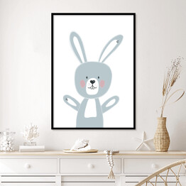 Plakat w ramie Zabawny króliczek machający łapkami