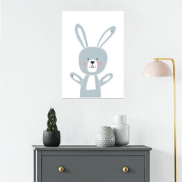 Plakat Zabawny króliczek machający łapkami