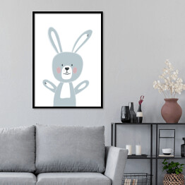 Plakat w ramie Zabawny króliczek machający łapkami