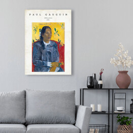 Paul Gauguin "Tajlandzka kobieta z kwiatem" - reprodukcja z napisem. Plakat z passe partout