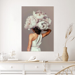 Plakat samoprzylepny Dziewczyna w kwiatach i białej sukni