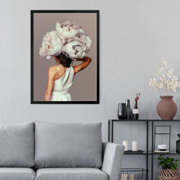 Obraz w ramie Dziewczyna w kwiatach i białej sukni