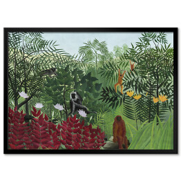 Plakat w ramie Henri Rousseau "Las tropikalny z małpami" - reprodukcja