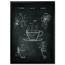 Plakat w ramie Parzenie herbaty. Czarno biały rysunek patentowy