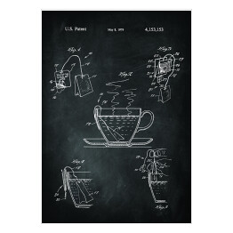 Plakat samoprzylepny Parzenie herbaty. Czarno biały rysunek patentowy