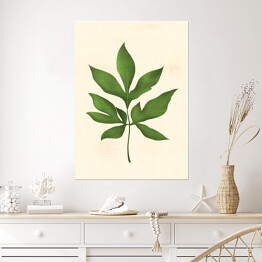 Plakat Zielony rozłożysty liść na beżowym tle