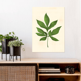 Plakat samoprzylepny Zielony rozłożysty liść na beżowym tle