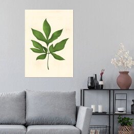 Plakat samoprzylepny Zielony rozłożysty liść na beżowym tle