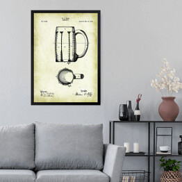 Obraz w ramie Rysunek patentowy kufel. Szklanka na piwo. Plakat z napisem Beer Mug w stylu vintage retro dla miłośnika piwa