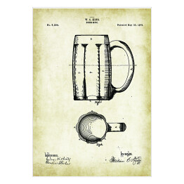 Plakat samoprzylepny Rysunek patentowy kufel. Szklanka na piwo. Plakat z napisem Beer Mug w stylu vintage retro dla miłośnika piwa