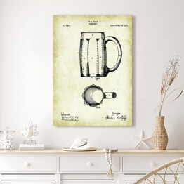 Obraz klasyczny Rysunek patentowy kufel. Szklanka na piwo. Plakat z napisem Beer Mug w stylu vintage retro dla miłośnika piwa