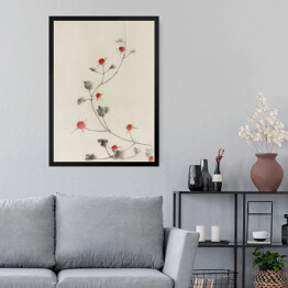 Obraz w ramie Hokusai Katsushika. Małe czerwone kwiaty na winorośli. Reprodukcja