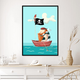 Plakat w ramie Nad wodą - pirat w łodzi