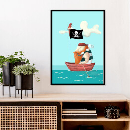 Plakat w ramie Nad wodą - pirat w łodzi