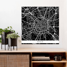 Plakat samoprzylepny Mediolan - czarno biała mapa