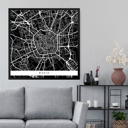 Obraz w ramie Mediolan - czarno biała mapa