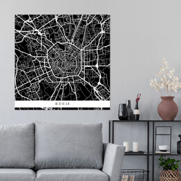 Plakat samoprzylepny Mediolan - czarno biała mapa