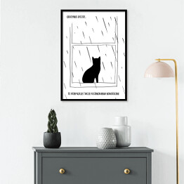 Plakat w ramie Czarny kot z napisem "Grażynko, spójrz... to przemijają Twoje postanowienia noworoczne" - ilustracja