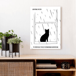 Obraz na płótnie Czarny kot z napisem "Grażynko, spójrz... to przemijają Twoje postanowienia noworoczne" - ilustracja