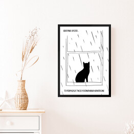 Obraz w ramie Czarny kot z napisem "Grażynko, spójrz... to przemijają Twoje postanowienia noworoczne" - ilustracja