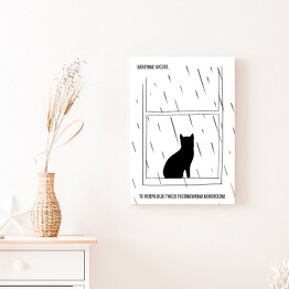 Obraz na płótnie Czarny kot z napisem "Grażynko, spójrz... to przemijają Twoje postanowienia noworoczne" - ilustracja