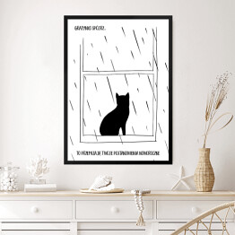 Obraz w ramie Czarny kot z napisem "Grażynko, spójrz... to przemijają Twoje postanowienia noworoczne" - ilustracja