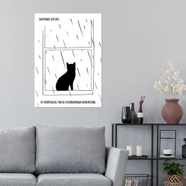 Plakat Czarny kot z napisem "Grażynko, spójrz... to przemijają Twoje postanowienia noworoczne" - ilustracja