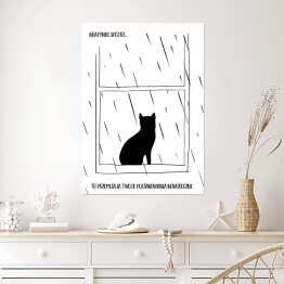 Plakat Czarny kot z napisem "Grażynko, spójrz... to przemijają Twoje postanowienia noworoczne" - ilustracja