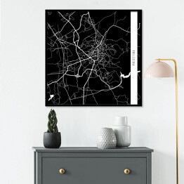 Plakat w ramie Mapa miast świata - Prisztina - czarna