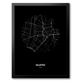 Obraz w ramie Mapa Słupska w kole czarno-biała