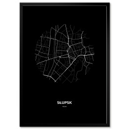 Plakat w ramie Mapa Słupska w kole czarno-biała