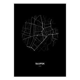 Plakat samoprzylepny Mapa Słupska w kole czarno-biała